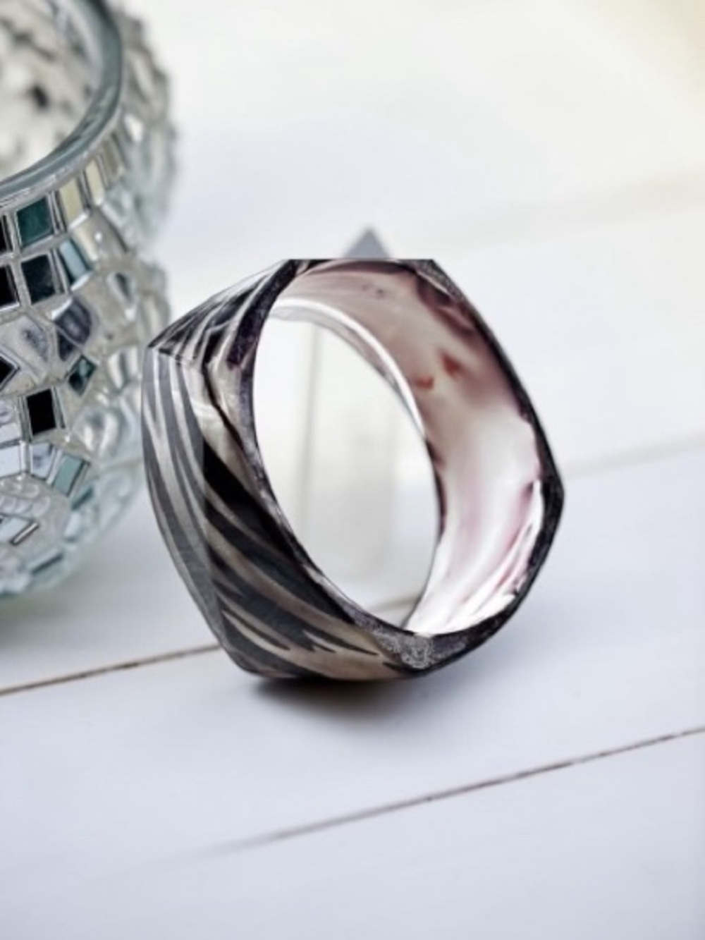 Chunky Black & White Marbled Geometric Statement Bangle